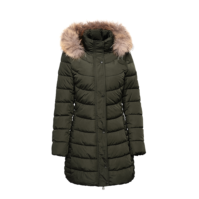 casaco quente feminino com capuz removível e casaco de pele natural \/ penas